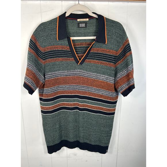 Scotch & Soda Structure Knitted Striped Polo in men’s size L - Picture 2 of 9